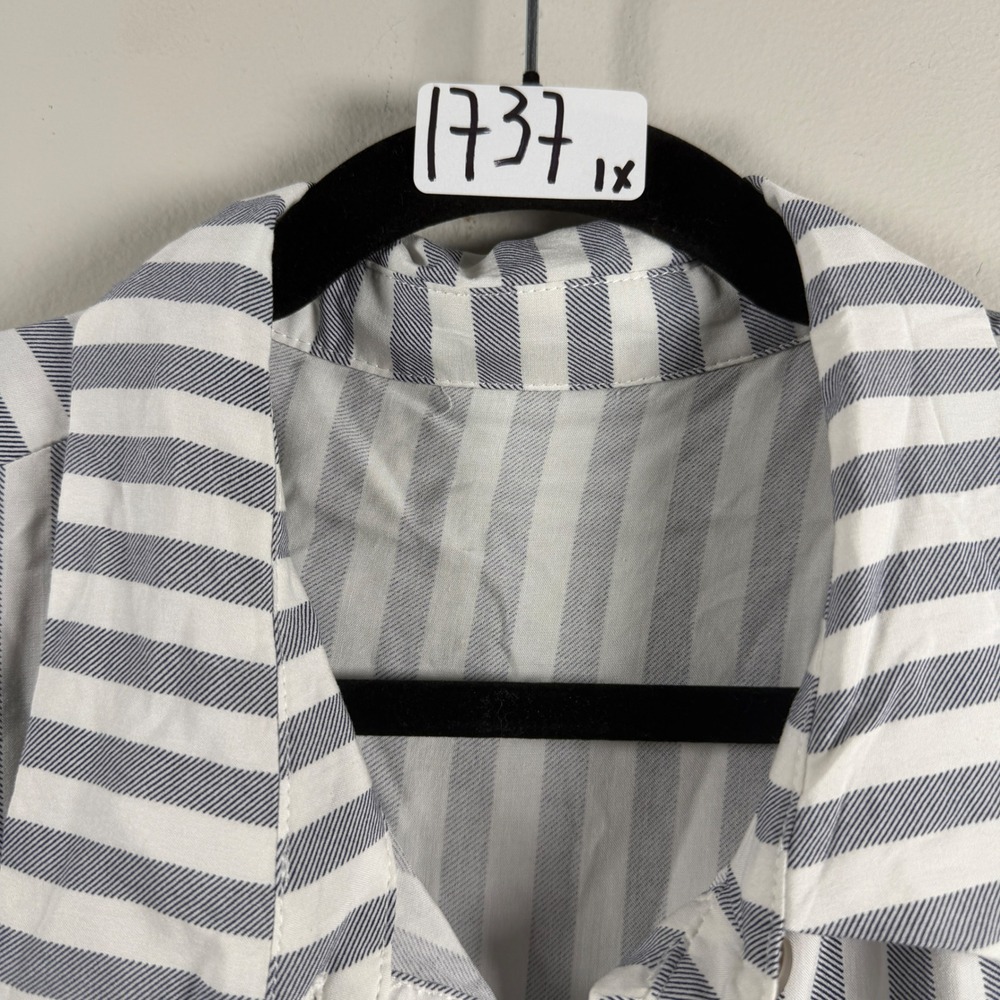 Shein Curve Striped Tunic Womens 1XL Blue White Modern Babydoll Button Down - Picture 9 of 9